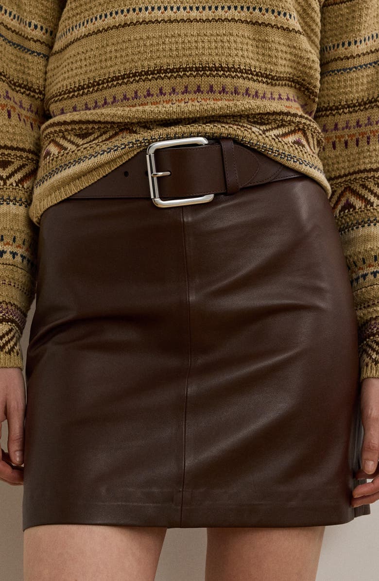 Lauren Ralph Lauren Lambskin Leather Pencil Miniskirt, Alternate, color, Dark Hickory