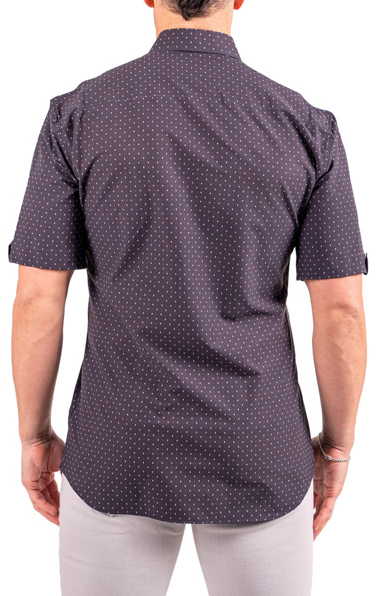 Maceoo Galileo Resistance Dot Print Short Sleeve Button-Up Shirt, Alternate, color, Black