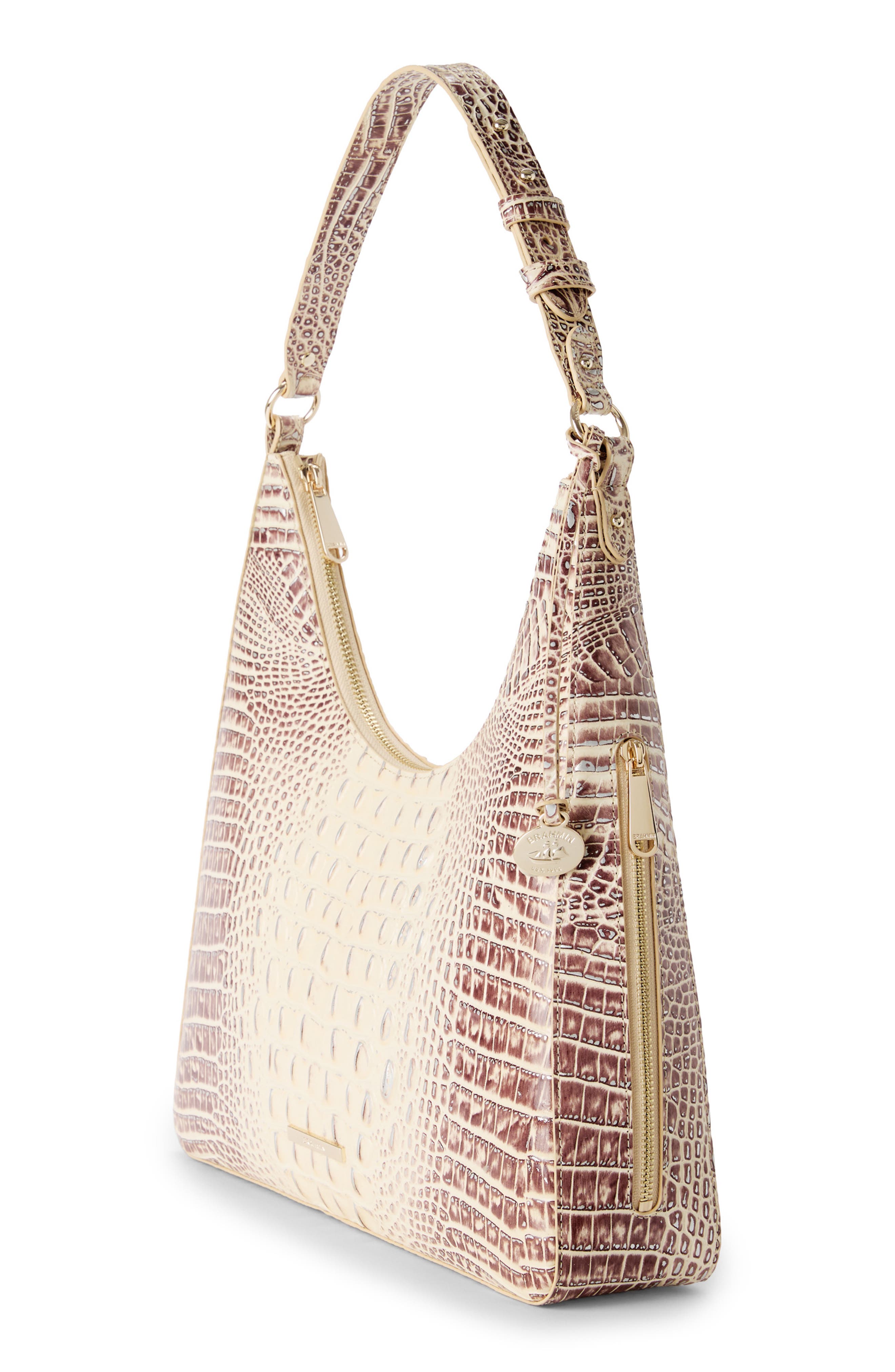 Tabitha Croc Embossed Leather Shoulder Bag, Alternate, color, GINGER