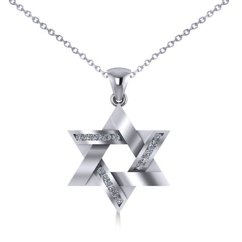 Diamond Star of David Pendant Necklace 14k