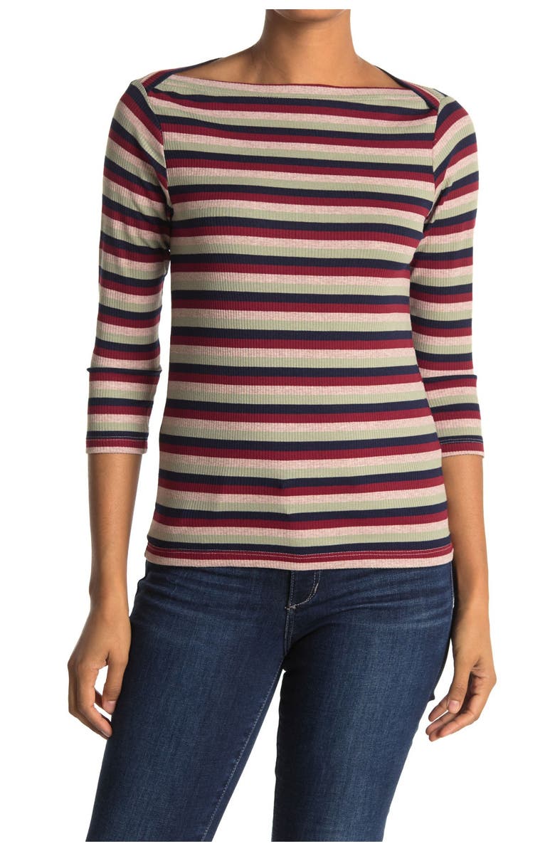 Stateside Striped 3/4 Sleeve Boatneck Top, Main, color,