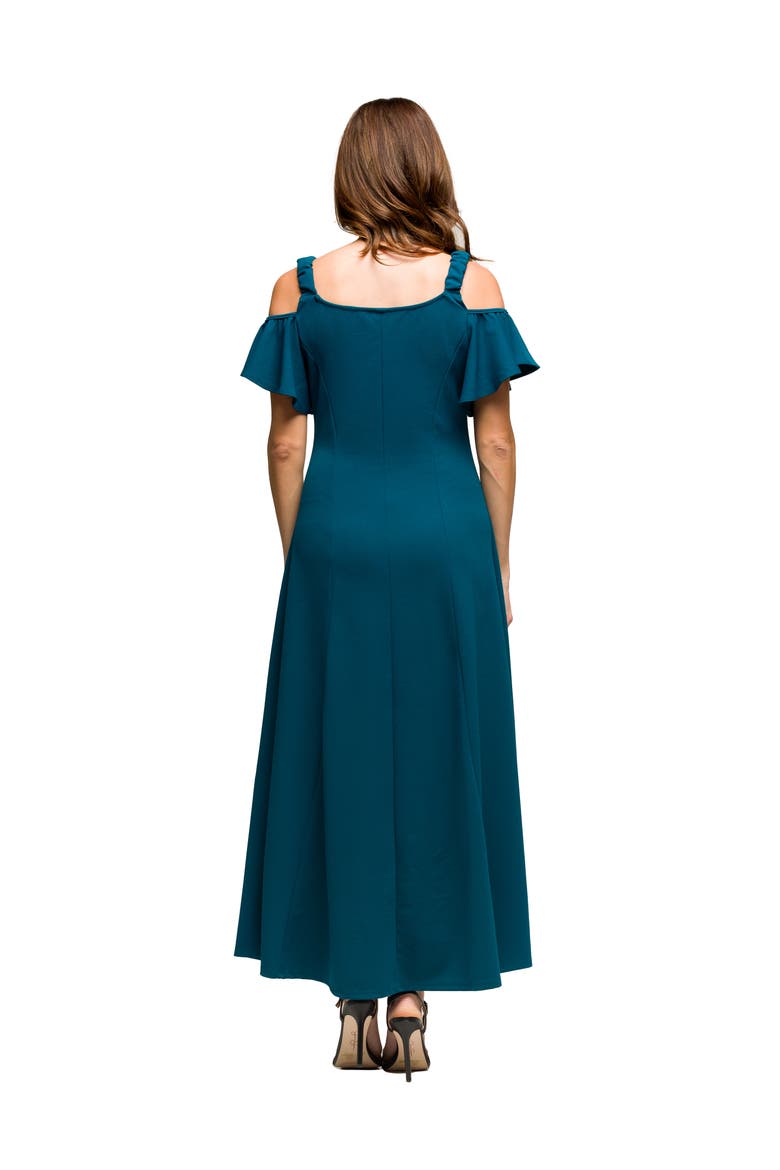 Maternity Cold Sholder Ruffle Sleeve A-Line Maxi Dress, Alternate, color, Teal