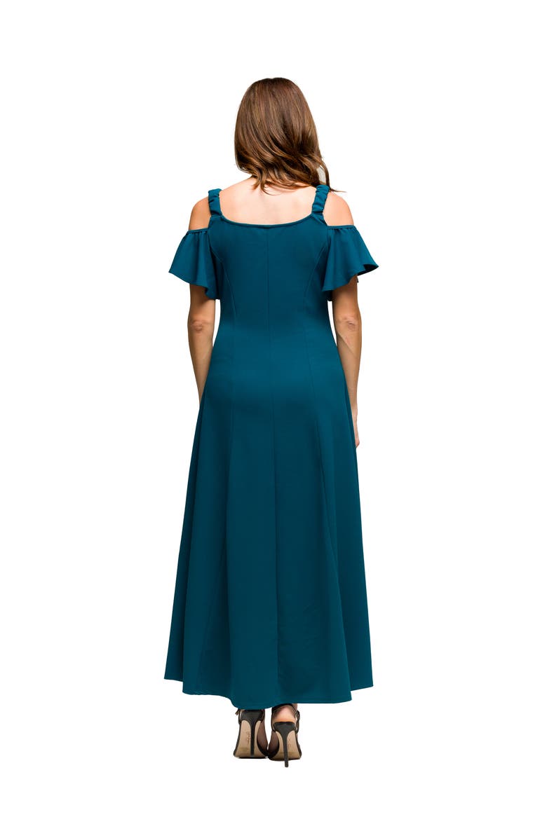 24seven Comfort Apparel Maternity Cold Sholder Ruffle Sleeve A-Line Maxi Dress, Alternate, color, Teal