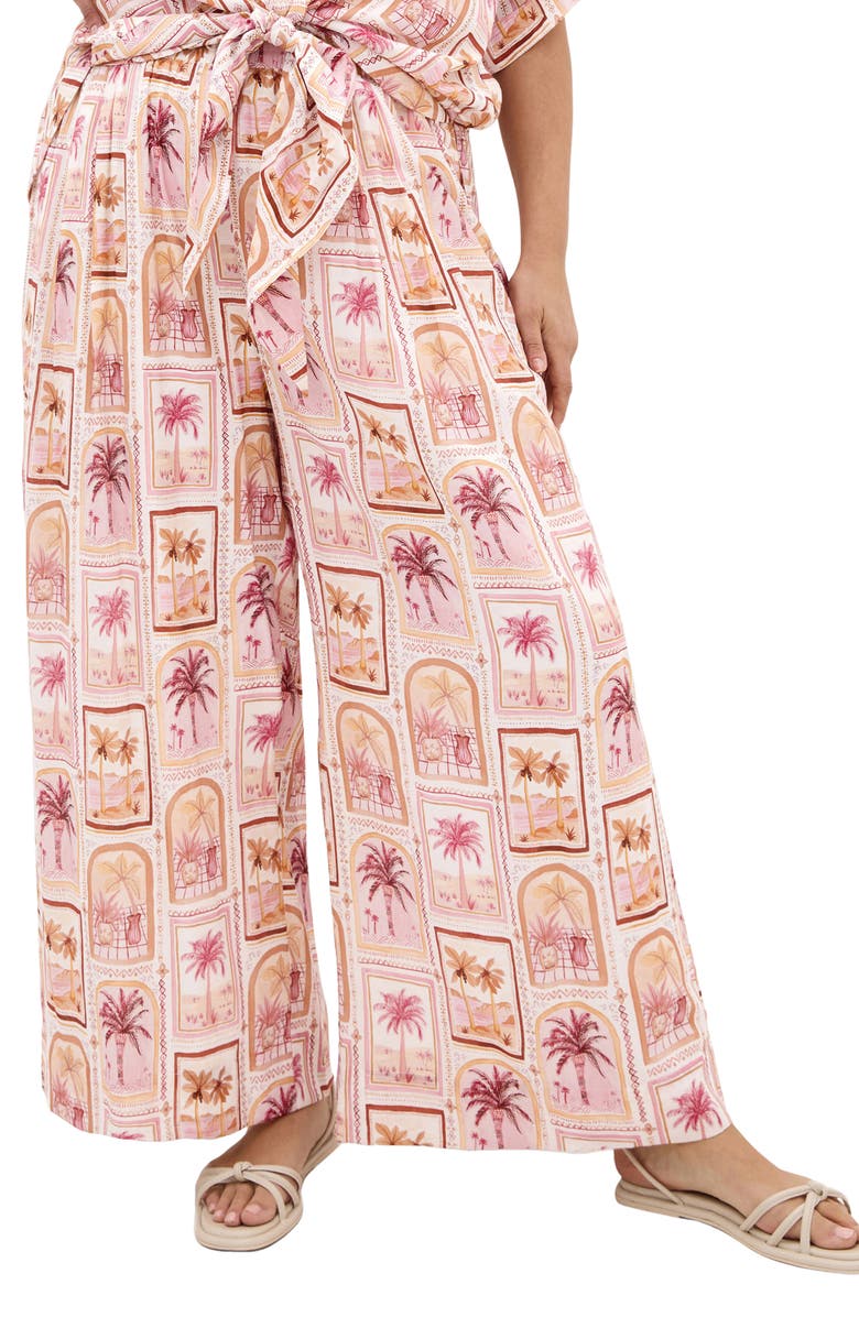 City Chic Postcard Print Wide Leg Pants, Main, color, Postcard Soiree