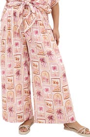 City Chic Postcard Print Wide Leg Pants