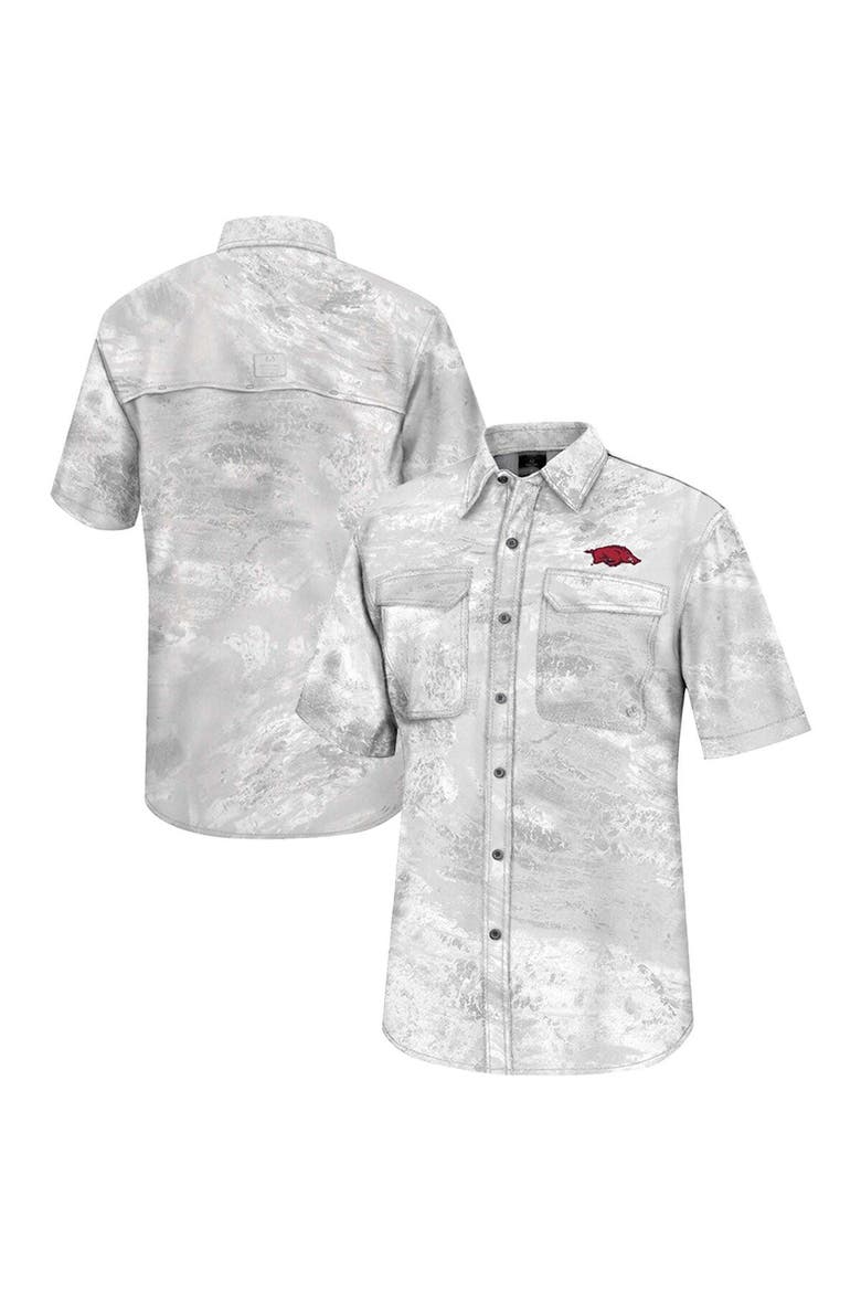 Men's Colosseum  White Arkansas Razorbacks Realtree Aspect Charter Full-Button Fishing Shirt, Main, color, White