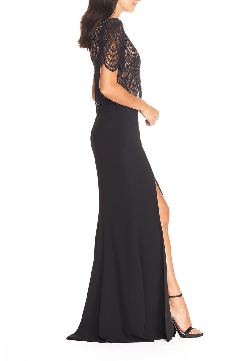 Ramona Lace Popover Bodice Trumpet Gown, Alternate, color, BLACK