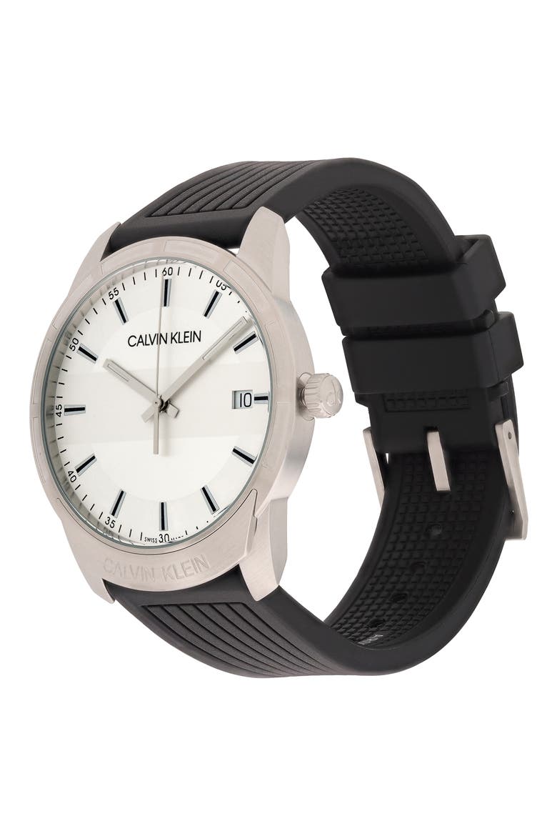 Evidence Silicone Band Watch, 42mm, Alternate, color, BLACK/ SILVER