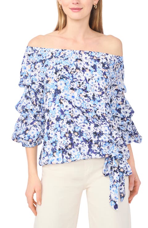 Floral Off the Shoulder Bubble Sleeve Top