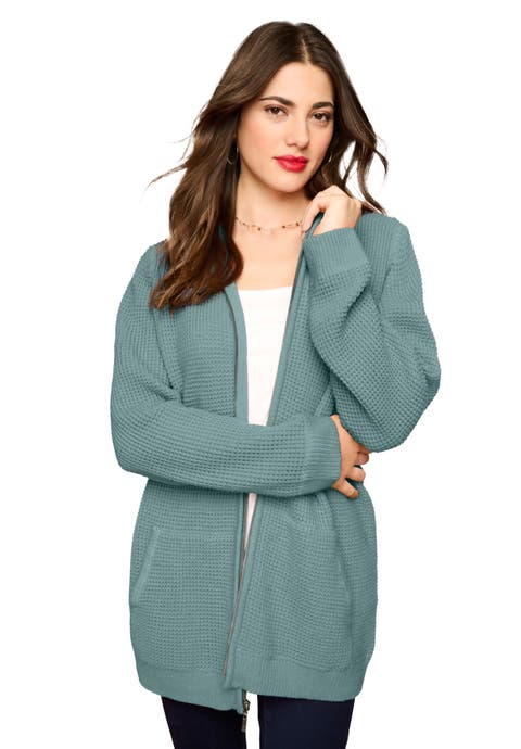 Plus Size Waffle Knit Zip-Front Relaxed Hoodie (Plus)