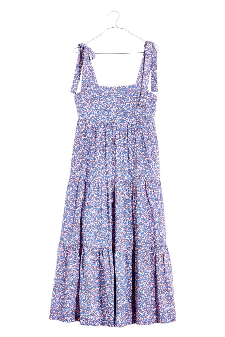 Tie Strap Tiered Midi Dress, Alternate, color, SUMMER VINES HERMITAGE BLUE