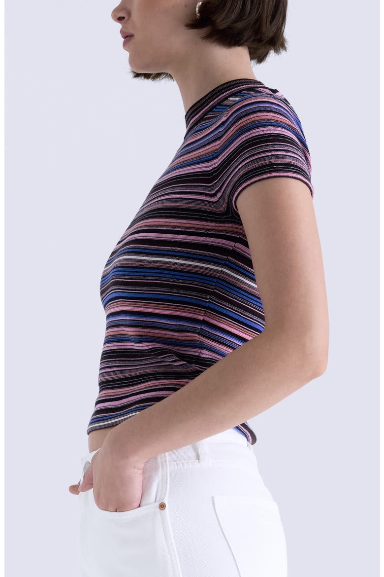 Selene Stripe Cotton Short Sleeve Sweater, Alternate, color, EGYPTIAN BLUE MULTI STRIPE