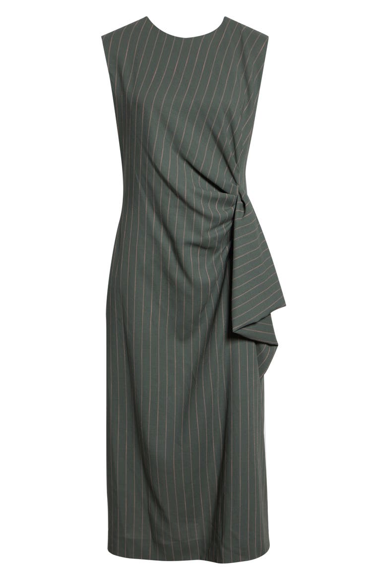 Stripe Draped Wool Crepe Midi Dress, Alternate, color, FOREST