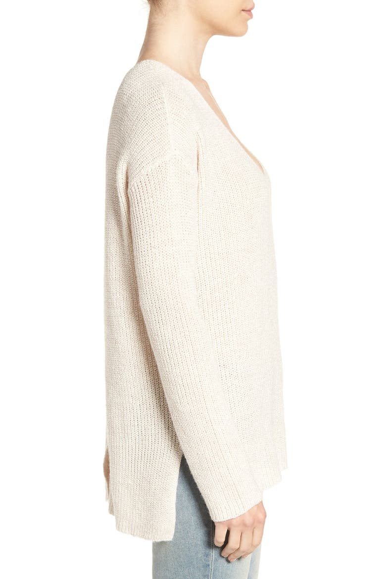 Button Back V-Neck Sweater, Alternate, color, BEIGE OATMEAL