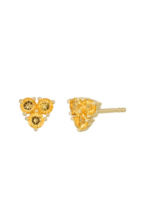 14K Gold Semiprecious Stone Trio Stud Earrings