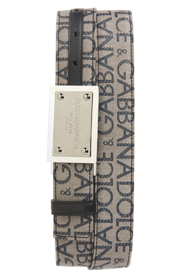 Logo Jacquard Coated Canvas Belt, Main, color, BROWN/ BLACK