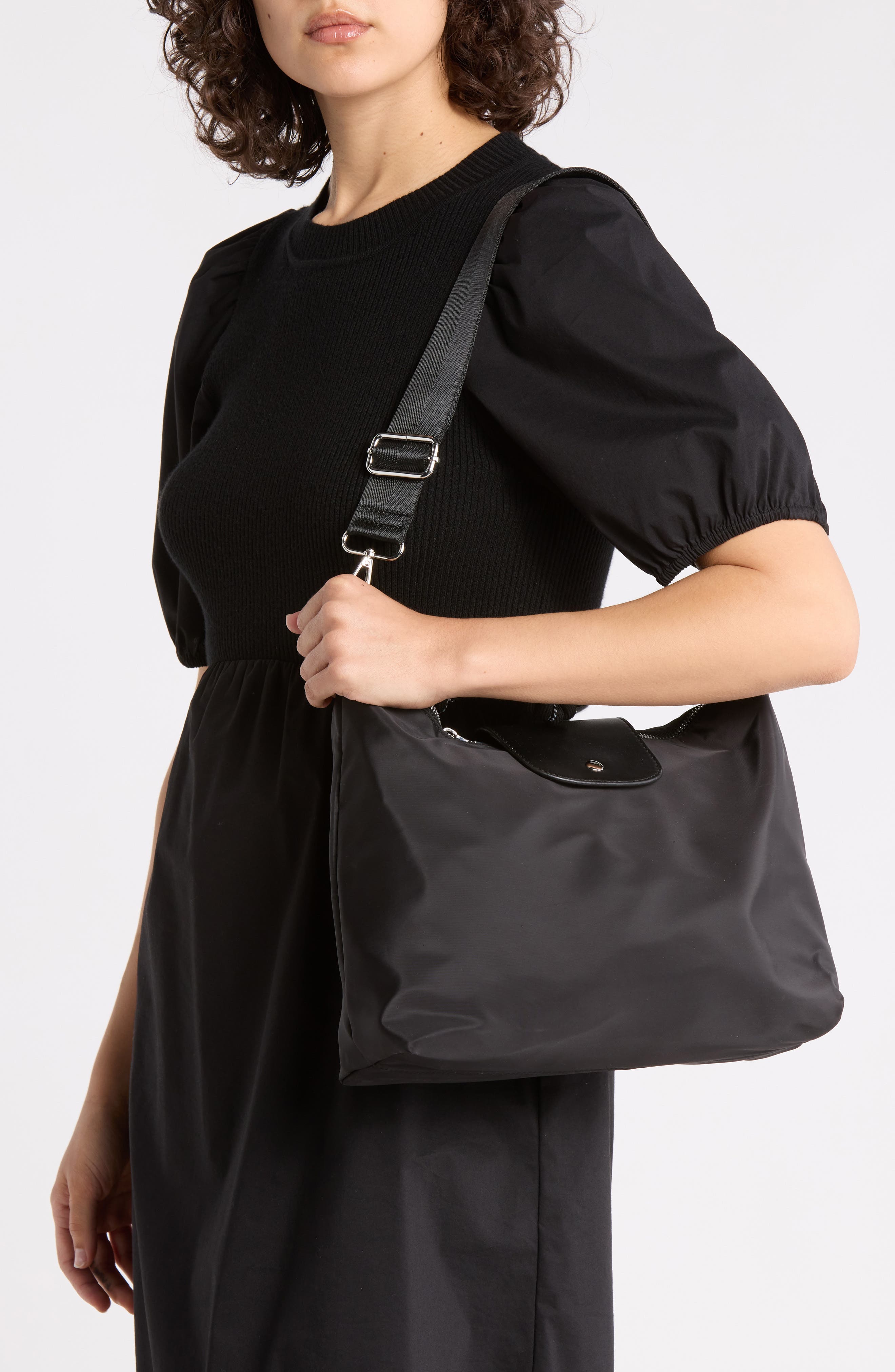 URBAN EXPRESSIONS HANDBAGS Nylon Flap Crossbody Bag, Alternate, color, Black
