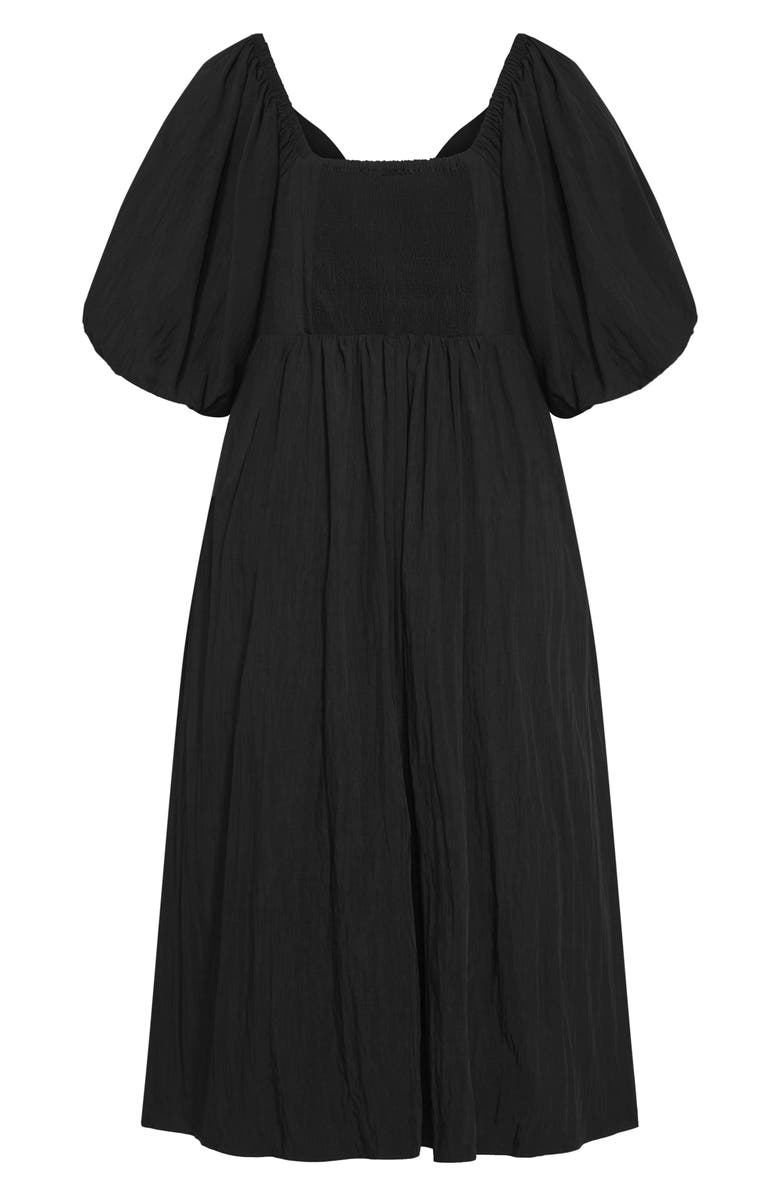 City Chic Shae Keyhole Detail Balloon Sleeve Midi Dress, Alternate, color, Black
