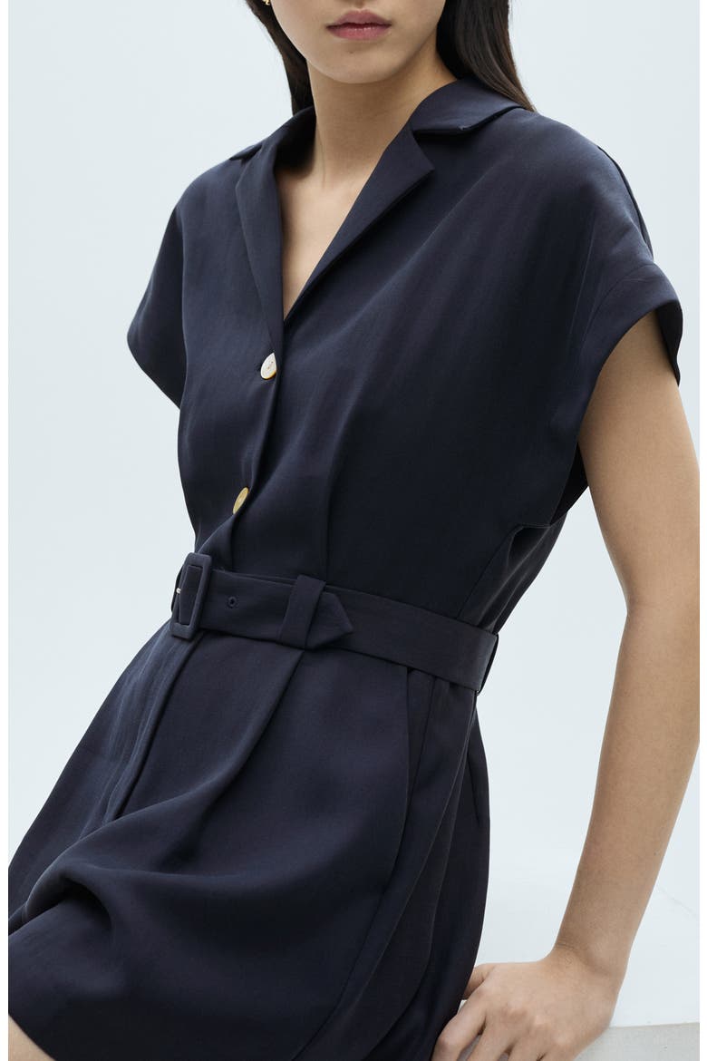 Notched Collar Short Sleeve Belted Romper, Alternate, color, DARK NAVY