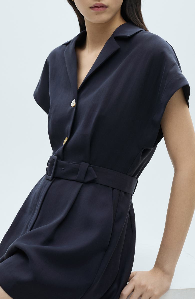 MANGO Notched Collar Short Sleeve Belted Romper, Alternate, color,