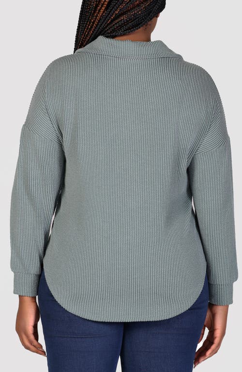 Shop 24seven Comfort Apparel Textured Stripe Knit Button-up Shirt In Green