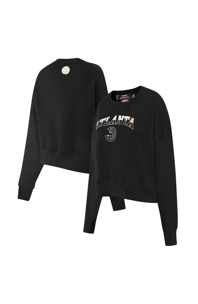 PRO STANDARD Women's Pro Standard  Black Atlanta Hawks Glam Cropped Pullover Sweatshirt, Main, color, 