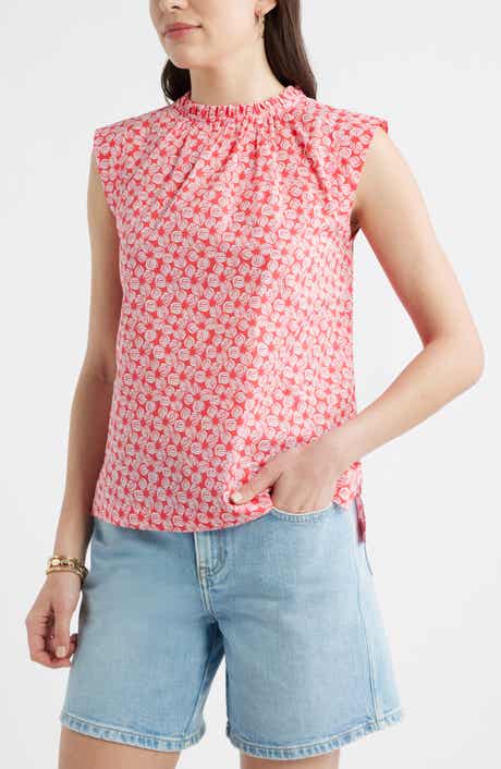 Floral Print Ruffle Trim Cotton Top