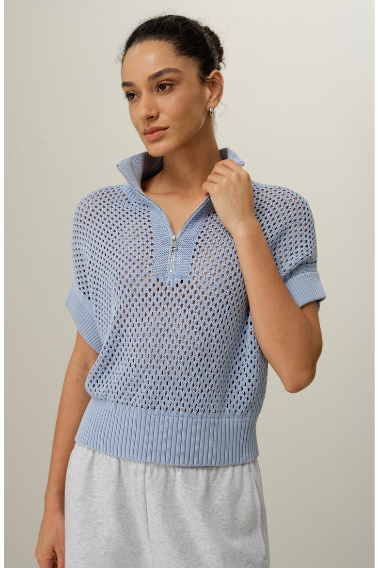 Women's Toscana Pointelle Knit Half-Zip Sweater, Alternate, color, Chambray Blue