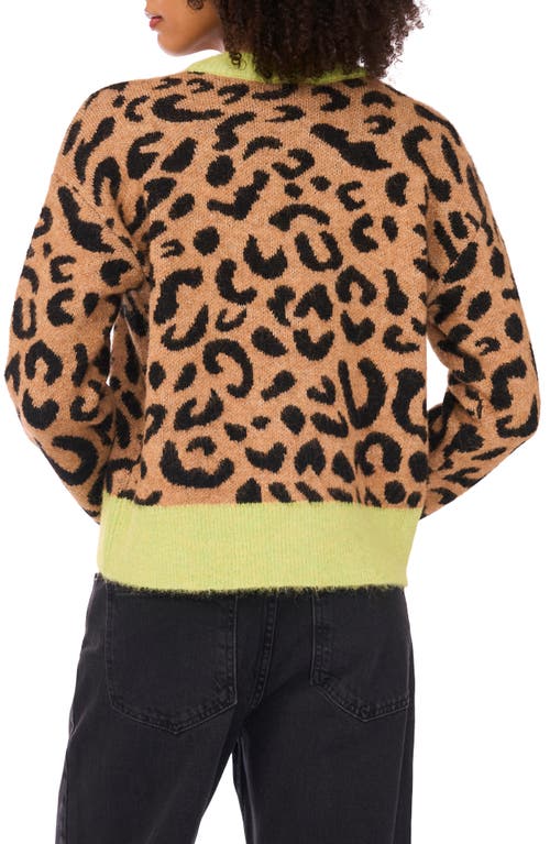 1.state Colorblock Trim Leopard Spot Cardigan In Green