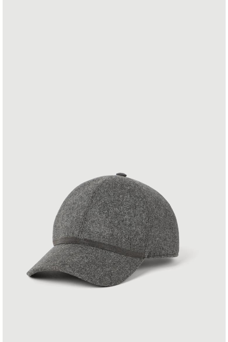 Virgin wool and cashmere flannel baseball cap with shiny band, Main, color, Dark Grey