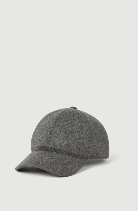 Virgin wool and cashmere flannel baseball cap with shiny band