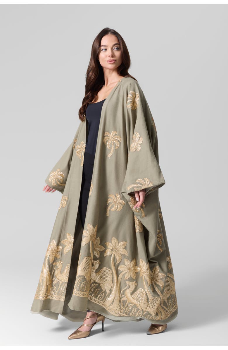 Le Fafo Luna Embroidered Linen Kaftan Abaya, Alternate, color,