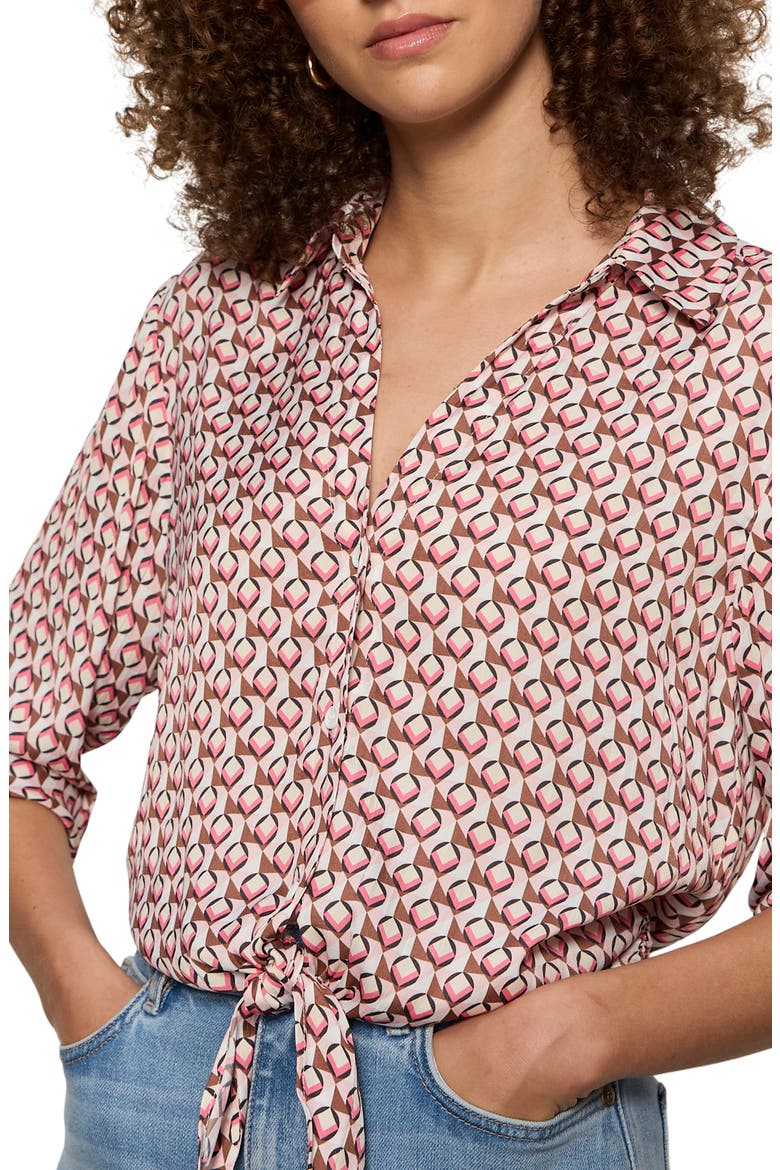Lover Print Tie Hem Crop Sateen Shirt, Alternate, color, PETAL GRID