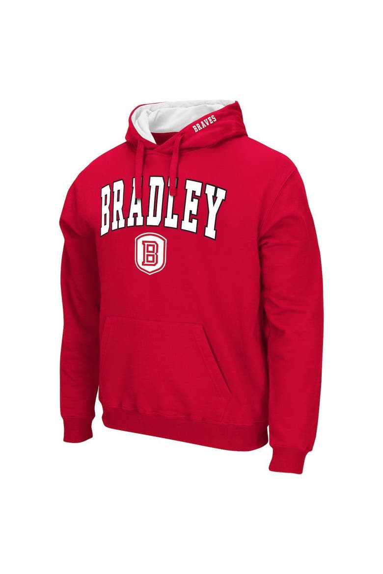 Men's Colosseum Red Bradley Braves Arch & Logo 3.0 Pullover Hoodie, Alternate, color, Red