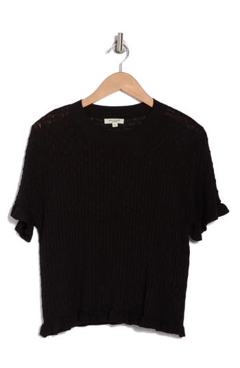 Max Studio Ruffle Trim Short Sleeve Sweater In Black