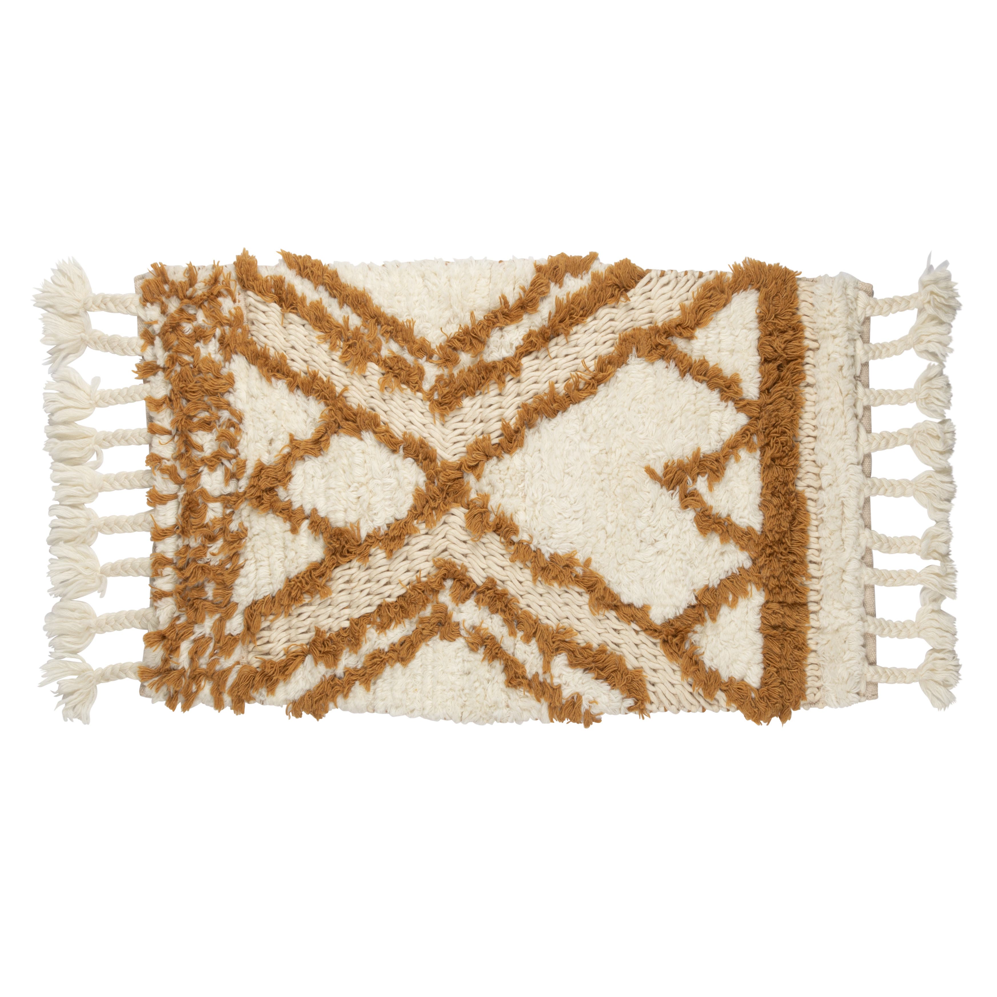 Storied Home Boho Cotton Wool Tufted Rug With Geometric Pattern And Tassels, Natural And Mustard In Brown