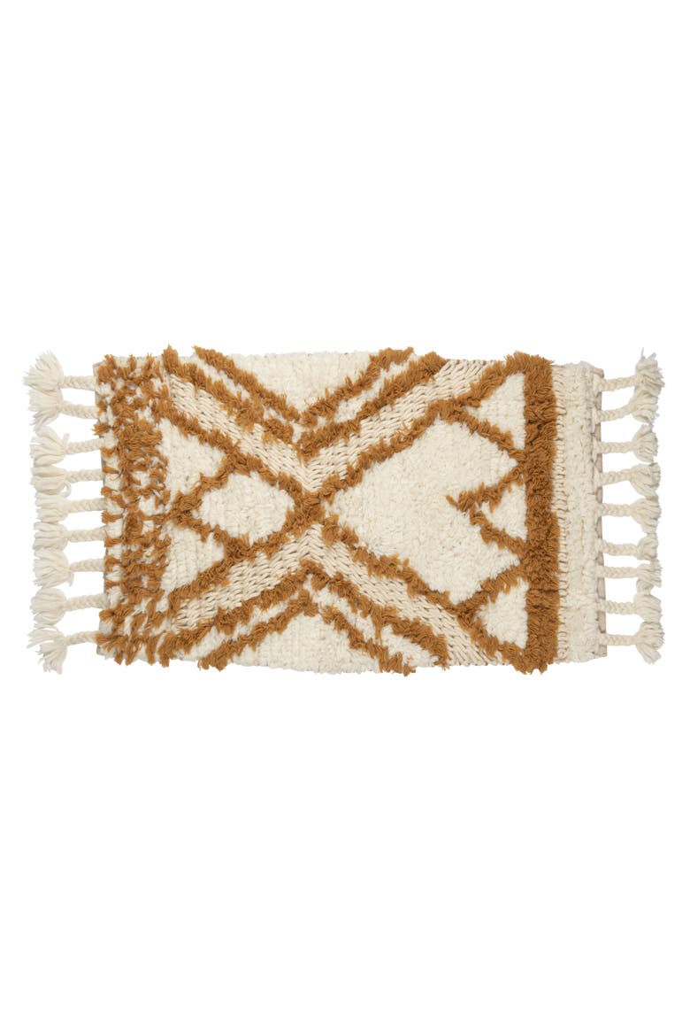 Boho Cotton Wool Tufted Rug with Geometric Pattern and Tassels, Natural and Mustard, Main, color, Natural
