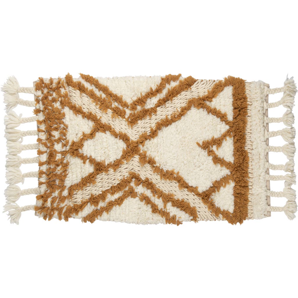 Storied Home Boho Cotton Wool Tufted Rug With Geometric Pattern And Tassels, Natural And Mustard In Brown