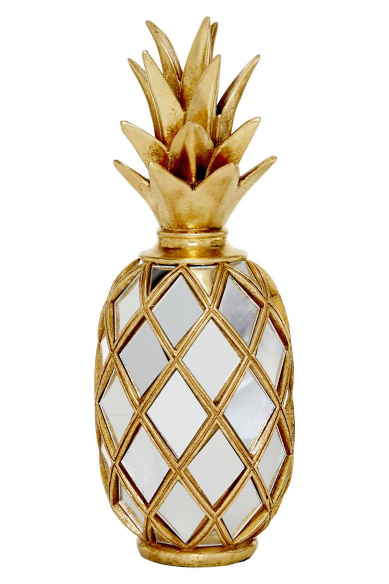 Goldtone Glass Pineapple Fruit Sculpture with Mirror Accents, Main, color, GOLD