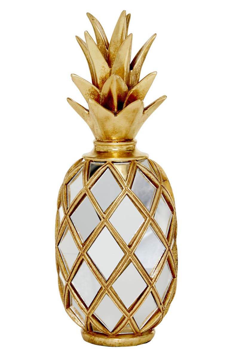 COSMO BY COSMOPOLITAN Goldtone Glass Pineapple Fruit Sculpture with Mirror Accents, Main, color,