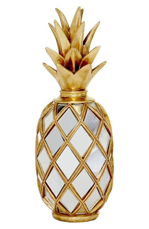 Goldtone Glass Pineapple Fruit Sculpture with Mirror Accents