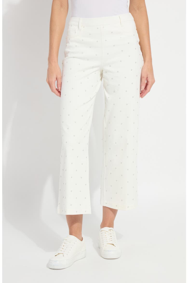 Audrey Embellished Pull-On Crop Wide Leg Knit Jeans, Main, color, ECRU WHITE