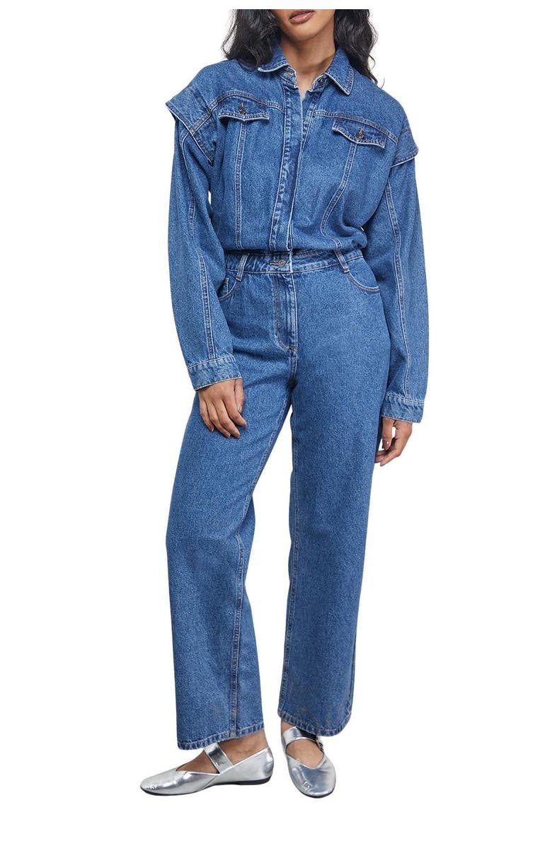 Warehouse Tony Denim Jumpsuit, Alternate, color, Mid Blue