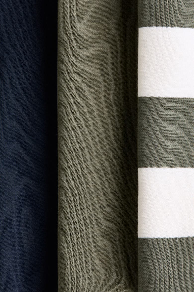 3-Pack Brushed-Inside Sweatshirts, Alternate, color, Khaki green/striped