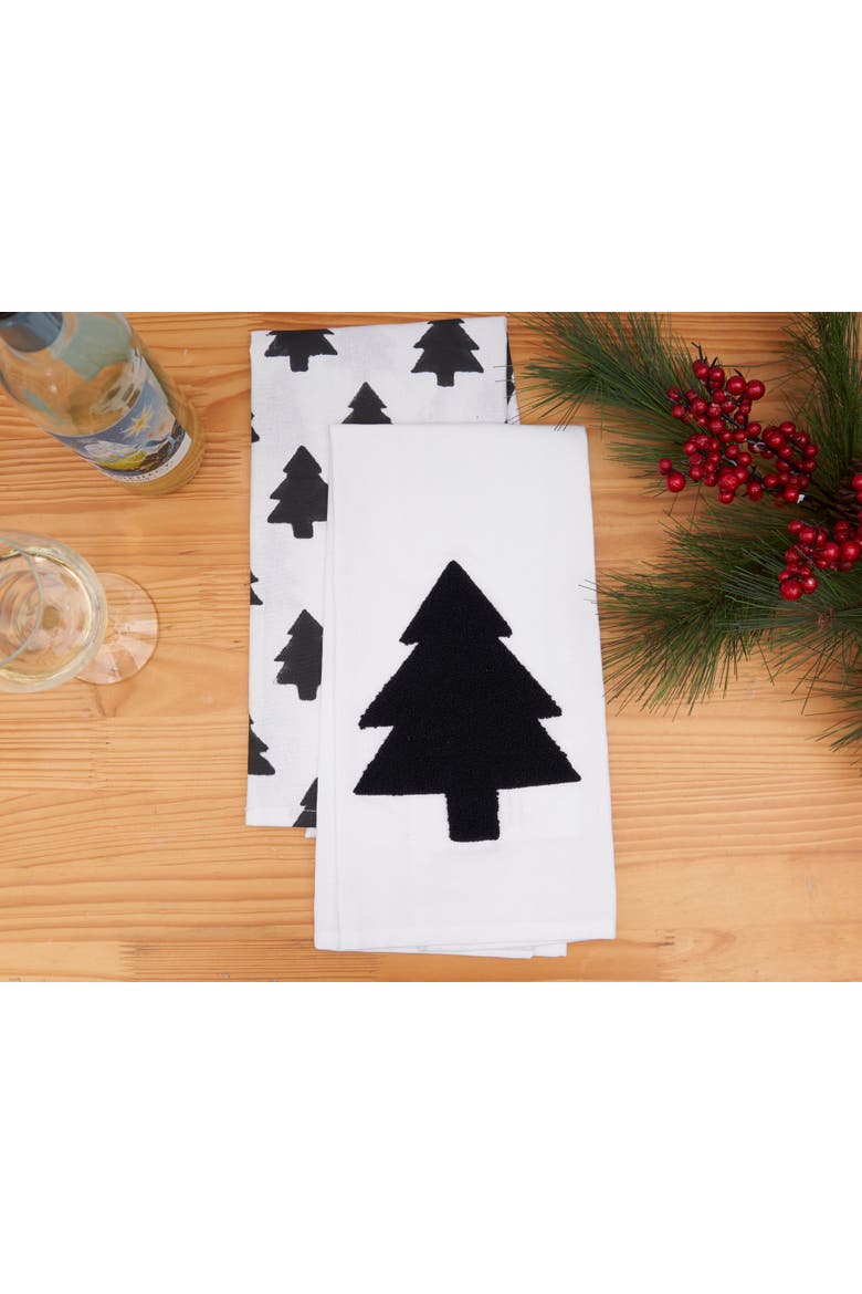 Black and White Forest Towel Set of 2, Alternate, color, White