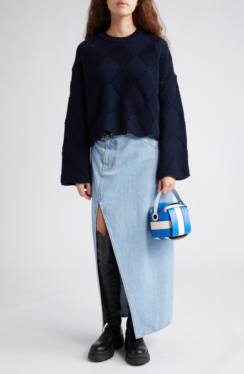 JW Anderson Padlock Belted Asymmetric Denim Skirt, Alternate, color, 