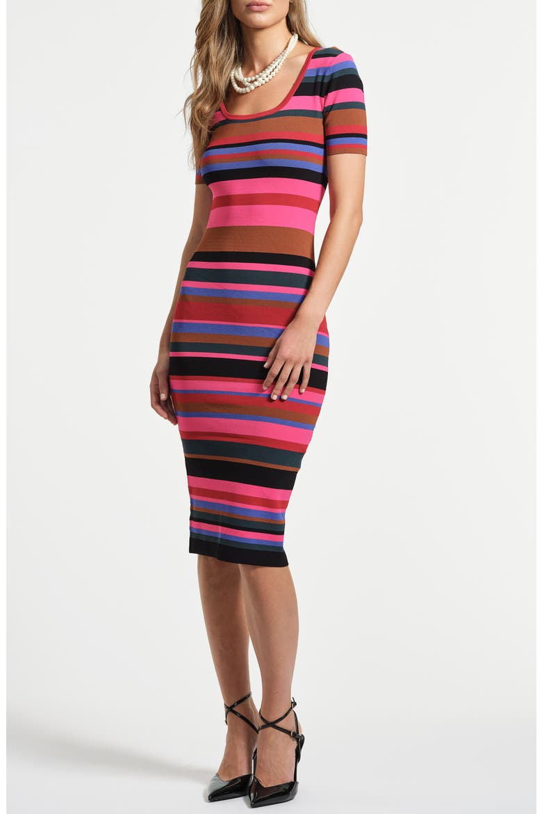 Stripe Body-Con Sweater Dress, Main, color, PINK/BLACK MULTI