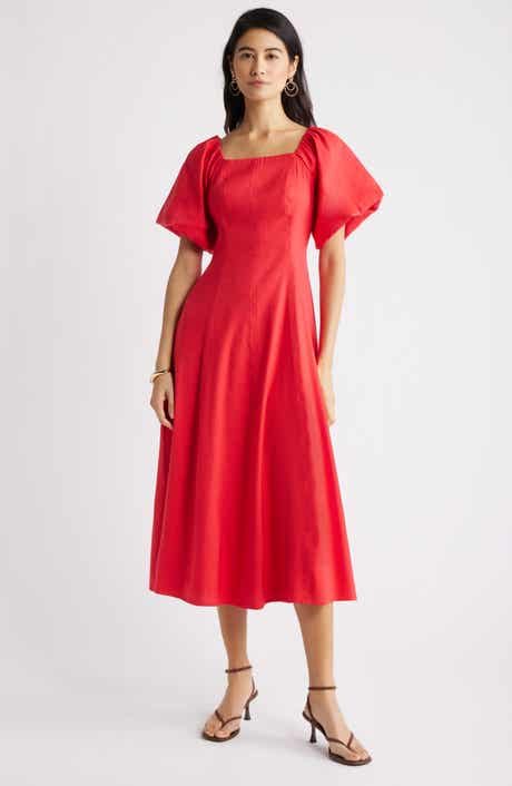 Seam Detail Linen Blend Midi Dress