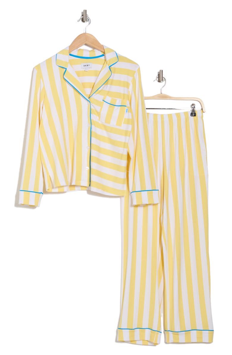 DKNY Stripe Long Sleeve Top & Pants Pajamas, Alternate, color, Yelw/ Wht
