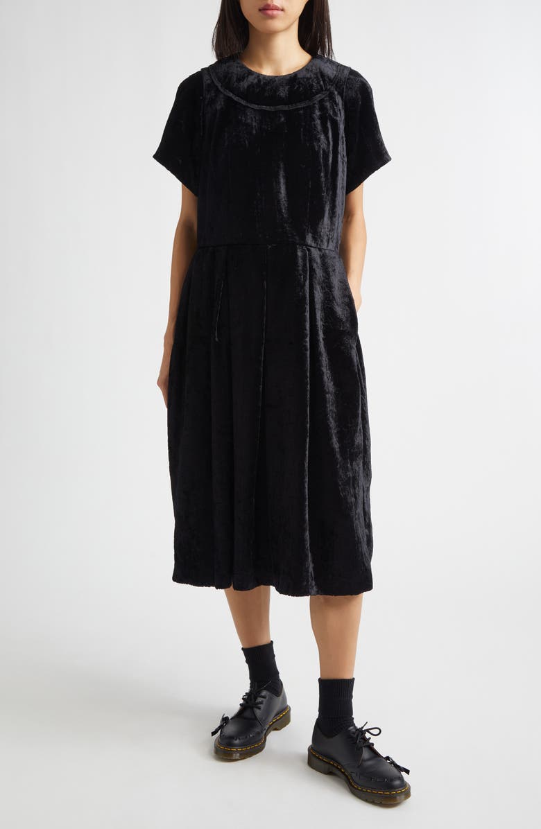 Comme des Garçons Comme des Garçons Pleated Crushed Velvet A-Line Dress, Main, color, Black